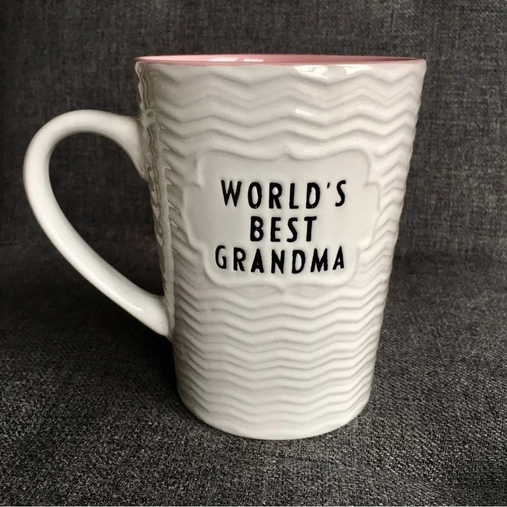 “World’s Best Grandma” Coffee Mug, White, Pink, Black, 16 oz